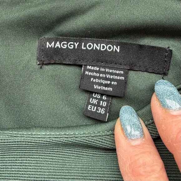 NWT Maggie London flutter sleeves green sheath midi dress Size 6 - Picture 11 of 16